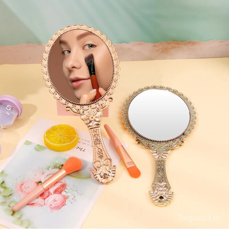 Portable Travel Makeup Mirror Large Handheld Vanity Mirror with Vintage Floral Design HD Anti-Distor