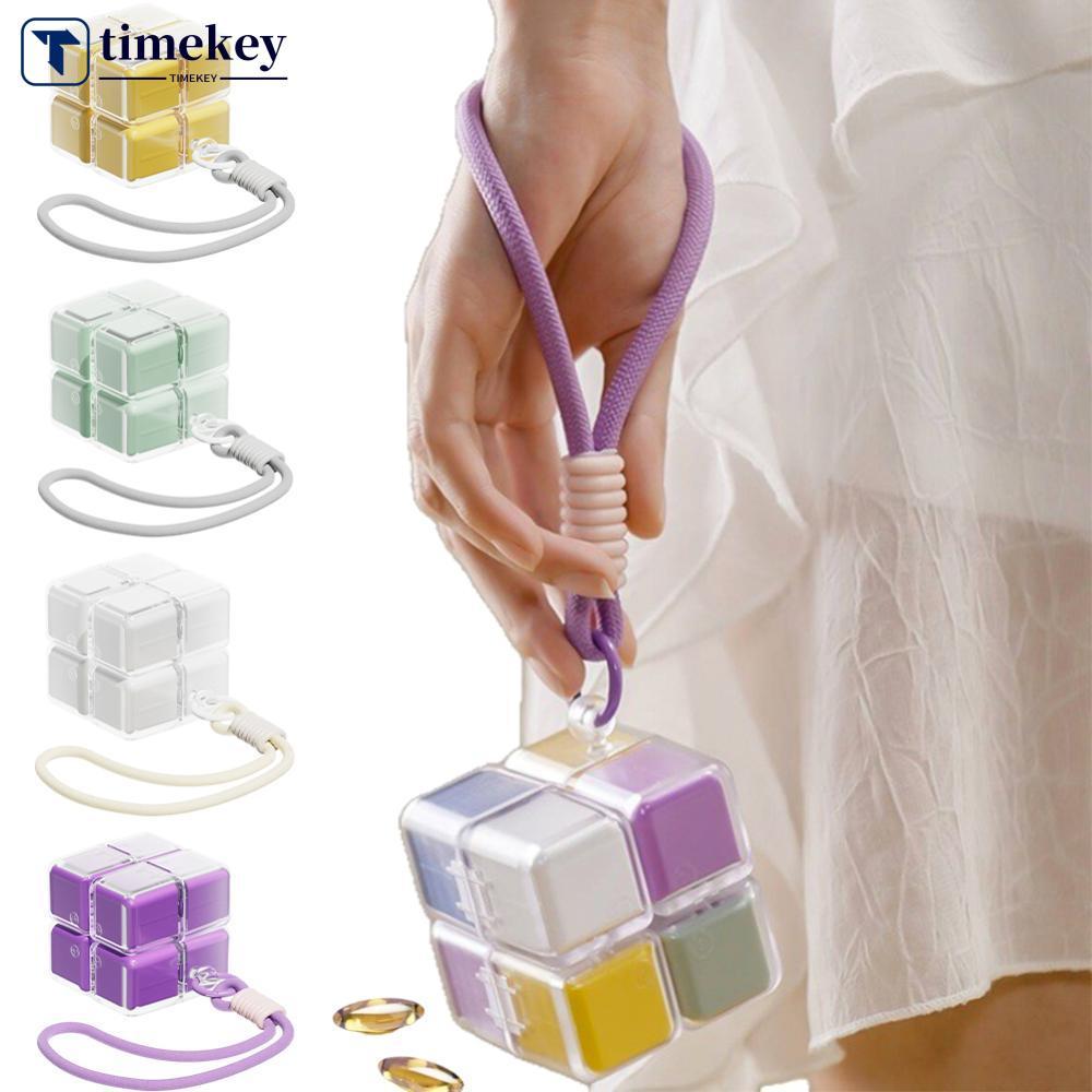 TIMEKEY Fun Cube กล่องยาแบบพกพาพร้อมเชือกเส้นเล็กขนาดใหญ่ความจุปิดผนึก Moisture-Proof 7 วันรายสัปดาห