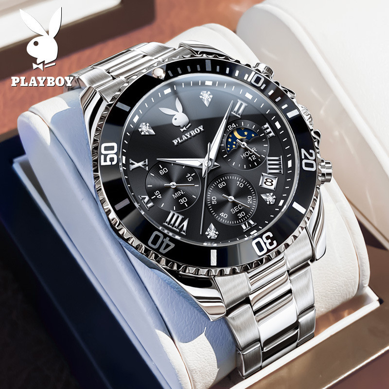Playboy 3506 นาฬิกาแบรนด์ Three-Eye Six-Hand Multi-Function Quartz นาฬิกาผู้ชาย