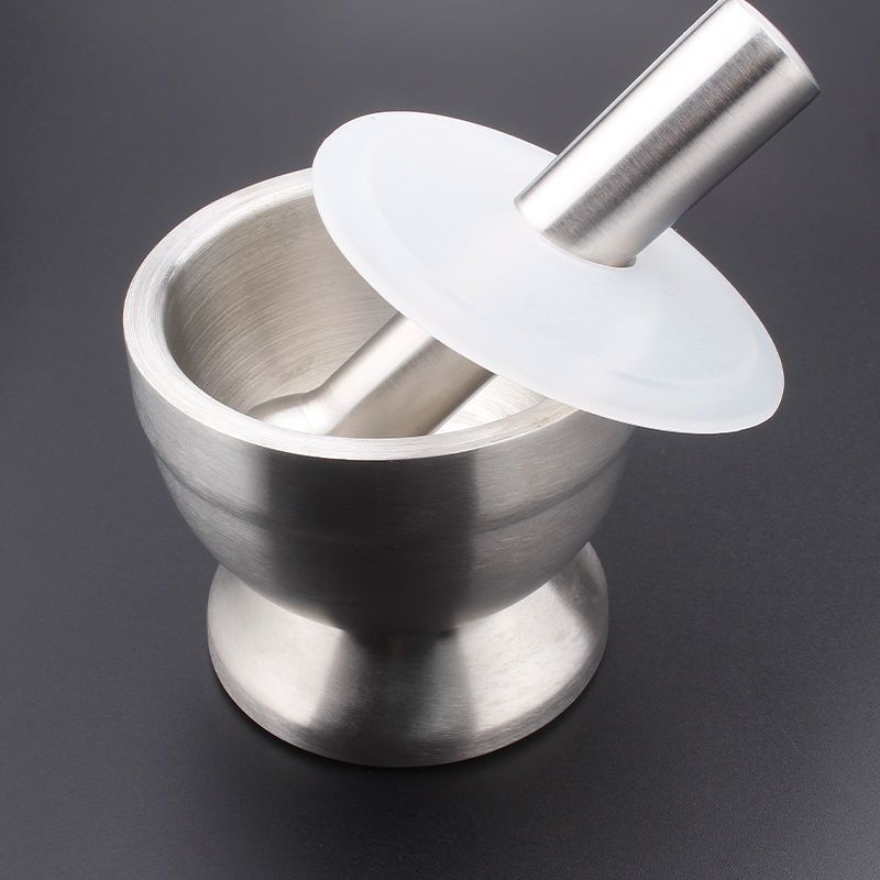 不锈钢蒜臼子捣碎罐石臼捣蒜器研磨器擂钵家用研钵捣舂钵蒜泥臼1.7Stainless Steel Garlic Mortar Mash Jar Stone Mortar Garlic Mash Grin
