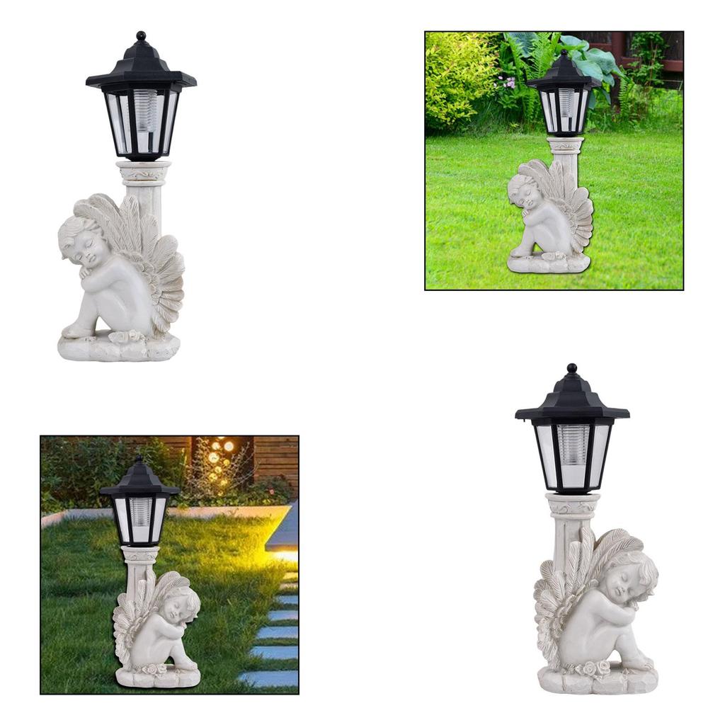 [mibum01eb] รูปปั้นเชิญเรซินพร้อมไฟพลังงานแสงอาทิตย์ 13.5x13x36 ซม.ประติมากรรมเครื่องประดับสนามหญ้าน