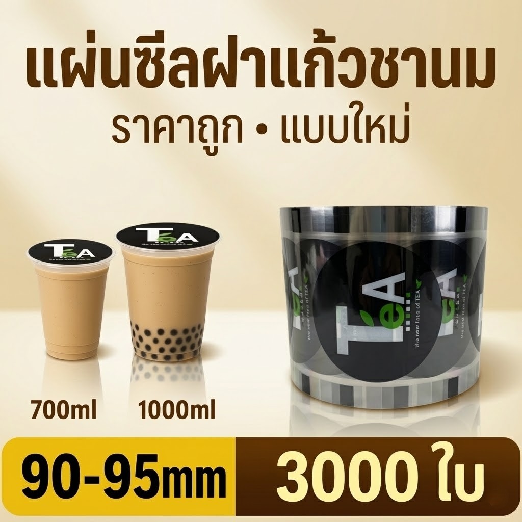 ฟิล์มปิดปากแก้ว ชานมไข่มุก 3000 ดวง ซีลแน่นสนิท ไม่รั่วซึม ใช้กับแก้ว 90-95mm Cupicute