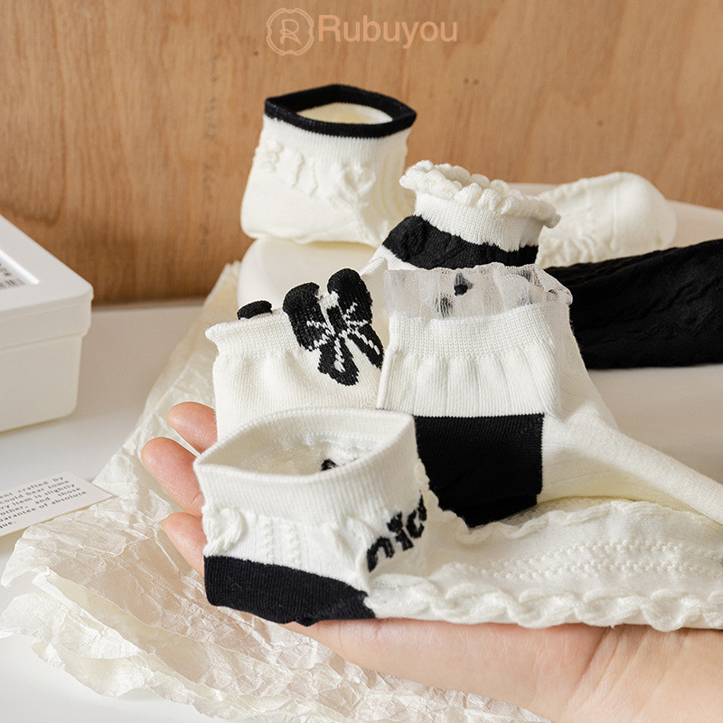 Rubuyou ถุงเท้าสั้นบาง สไตล์ญี่ปุ่น ลายโบว์ สำหรับผู้หญิง ฤดูร้อน ถุงเท้าทรงเรือ-COD💕 - รูปที่ 3