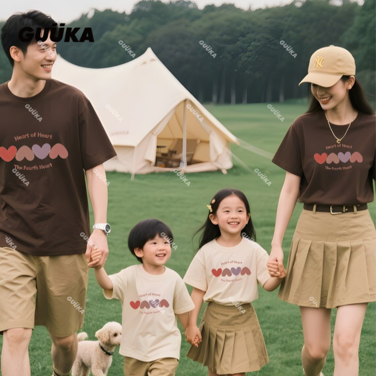 GUUKA Heart to Heart Family เสื้อยืด baju เสื้อยืดแขนสั้นพ่อแม่ลูก เหมาะสําหรับเด็กและผู้ใหญ่