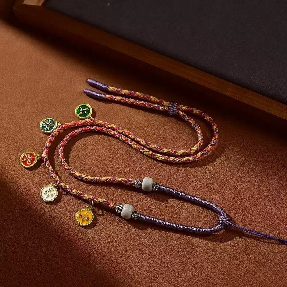 Tangka เชือกถักลายสวยงาม เชือกบางสำหรับจี้สร้อยคอแบบหลายทาง เชือกด้ายสีสันสดใส สร้อยคอ Cinnabar God 