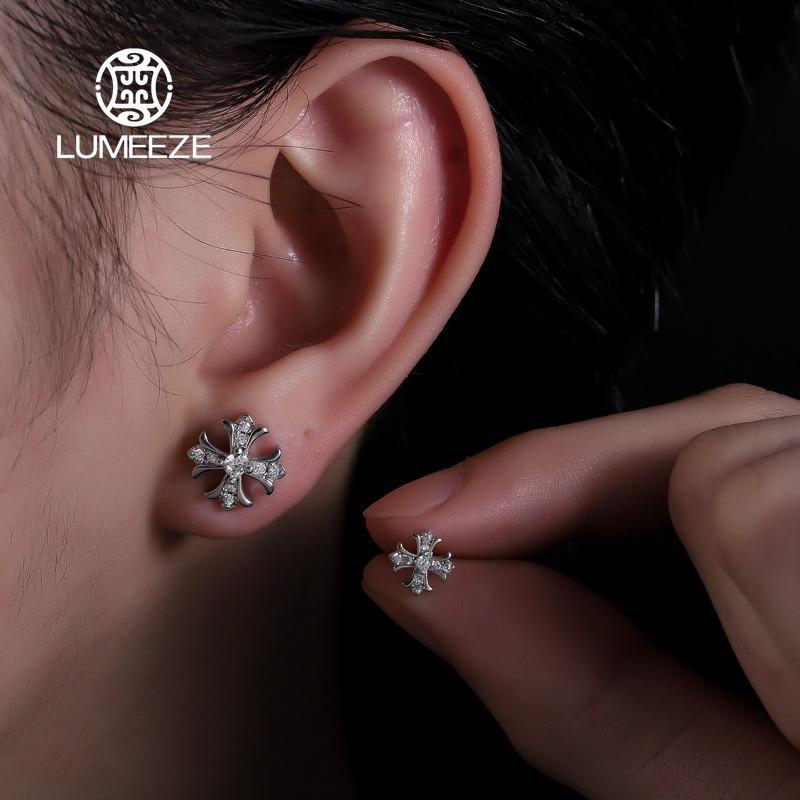 LUMEZE Minimalist Kros เกลียวหูกระดูกเล็บฝังเพทายสังเคราะห์สําหรับ Man ผู้หญิงอเนกประสงค์ Cochlear เล็บ X881 #