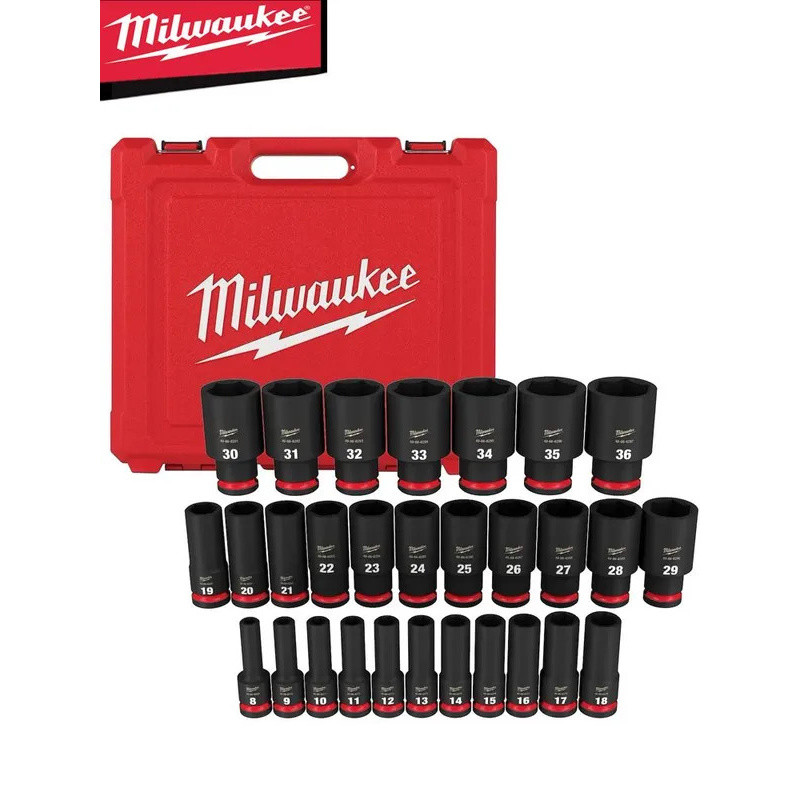 Milwaukee 49-66-7015 SHOCKWAVE Impact Duty 1/2" Drive Deep 6-Point Metric Socket Set (29 ชิ้น)