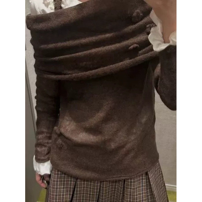 [SR-STUDIO] เสื้อกันหนาวไหล่เดียวสไตล์เกาหลีใต้ด่งแดมุน ลายดอกไม้สามมิติ - รูปที่ 6