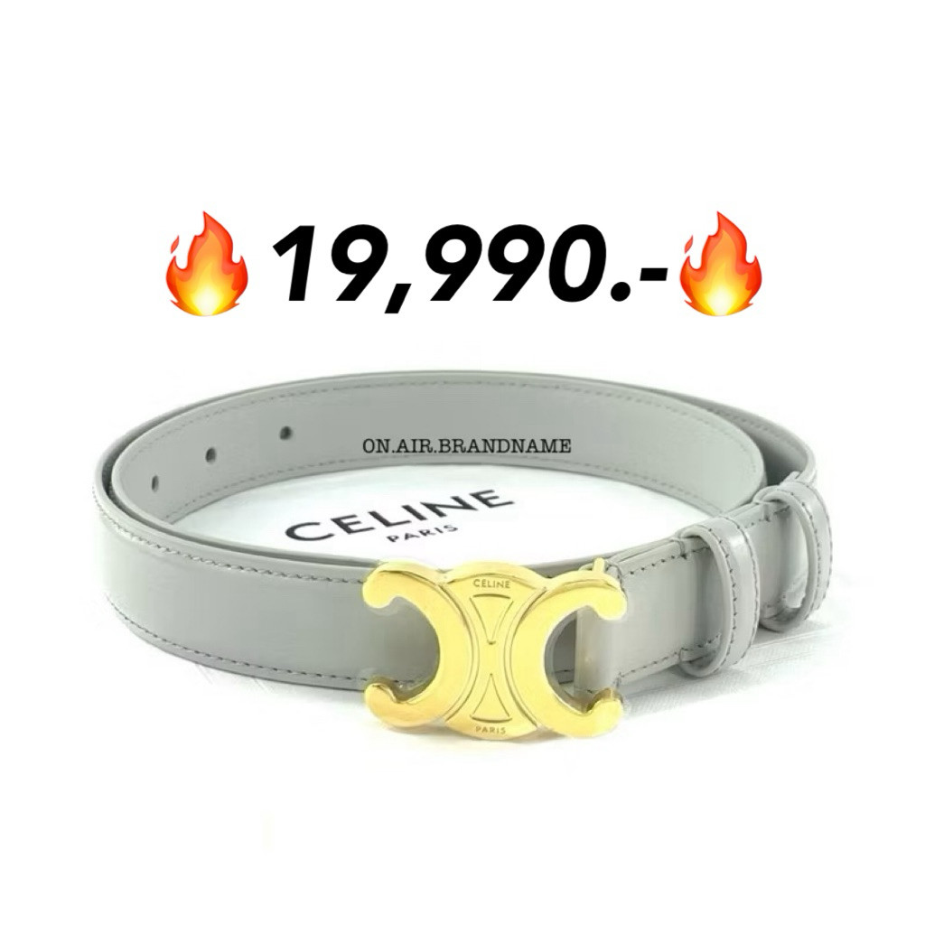 New celine medium triomphe belt 2.5 cm. เข็มขัด สีเทาสวย