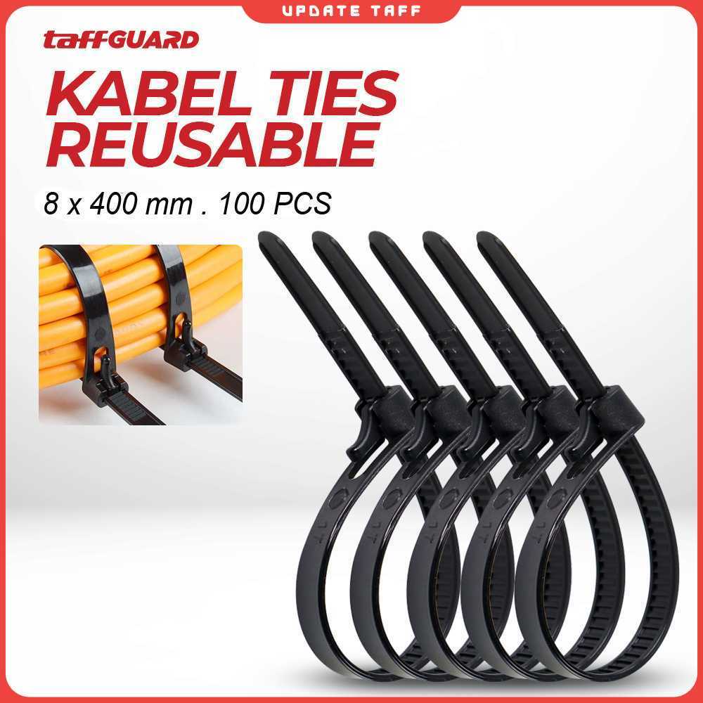 TaffiGUARD Cable Ties Zip Cable Organizer นํากลับมาใช้ใหม่ได้ 8x400 มม. 100 ชิ้น - NL816