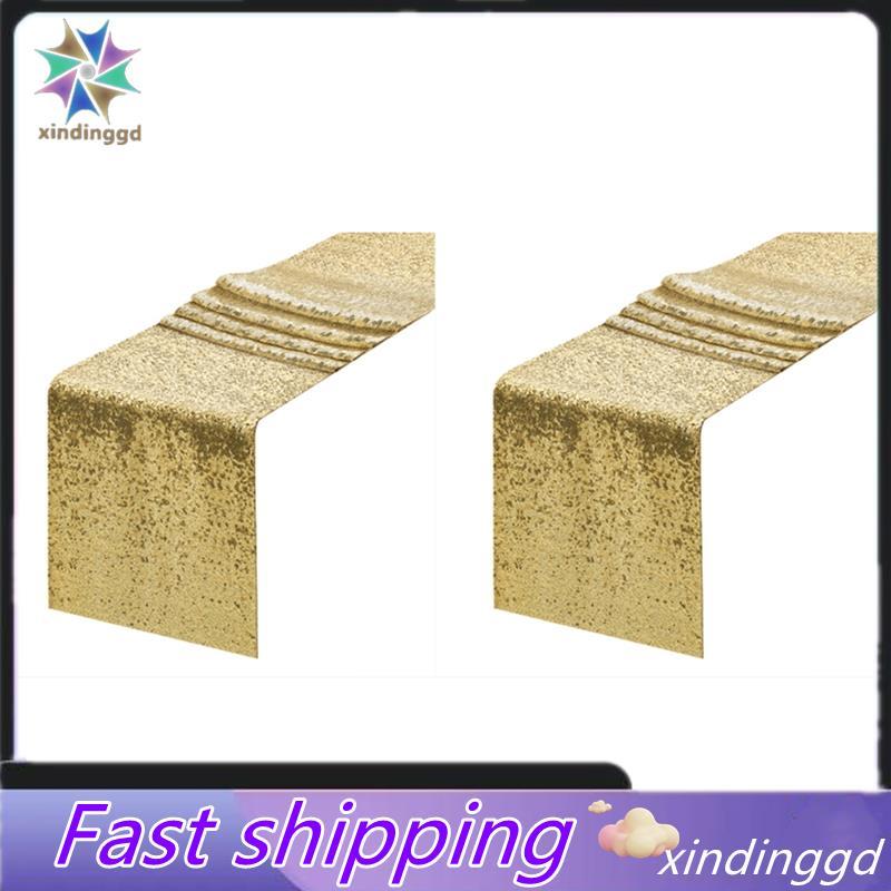 2 แพ็คเลื่อมตาราง Runner Gold 30.5 X 275 ซม.Glitter Gold ตาราง Runner อุปกรณ์งานเลี้ยงวันเกิดตกแต่ง