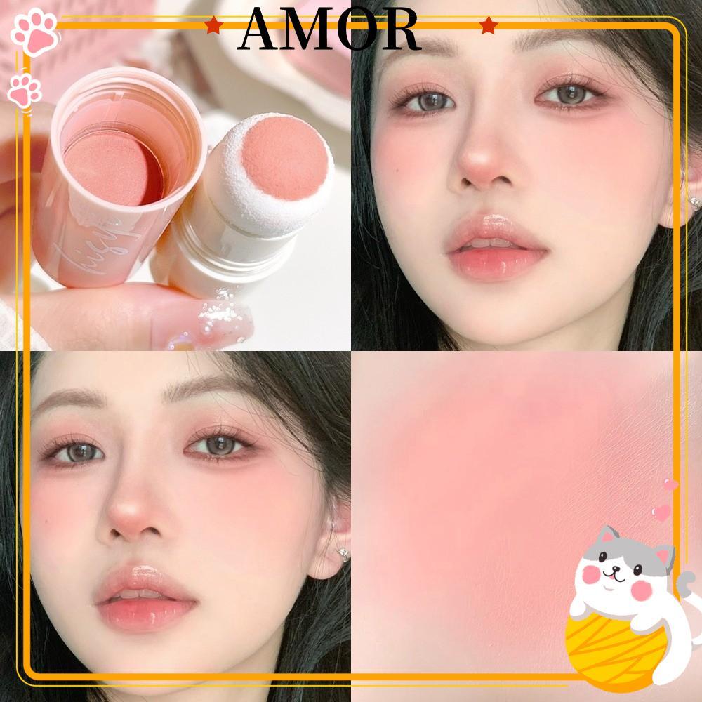 AMOR Fog Blush Stick, Soft Fog Velvet Mist Sponge Poke Blusher, Lasting Brightening Matte Dual-Use B