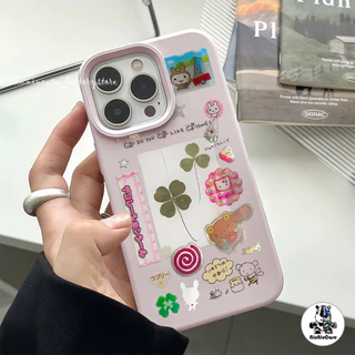 การ์ตูนโคลเวอร์โชคดี Case เคสไอโฟน For iPhone 11 17 16 15 12 13 14 15 Pro Max XR X XS Max 7 8 16 Plus เคสมือถือ สีพื้น