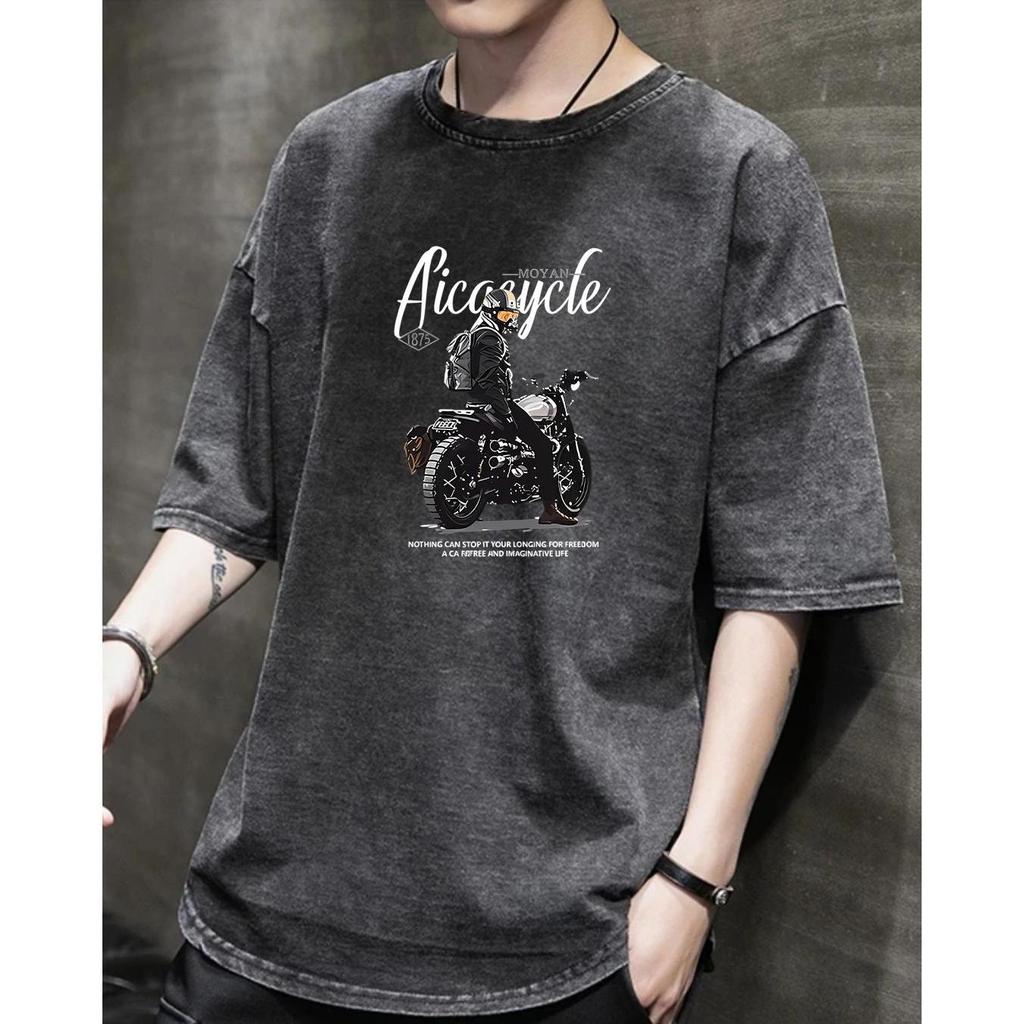 เสื้อยืดสีฟอกลายพิมพ์สไตล์เกาหลี เนื้อผ้ายืดหยุ่นและสบายสุดๆ มีเก็บเงินปลายทาส่งด่วนส่งไว สินค่าพร้อ