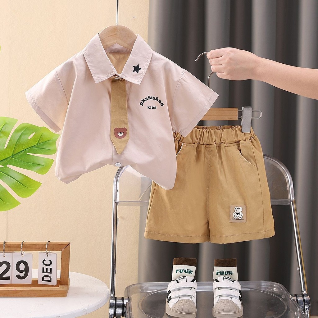 เสื้อเด็กชายแขนสั้นชุดเด็กใหม่ casu 男童短袖衬衫套装新款儿童洋气休闲外套123BB