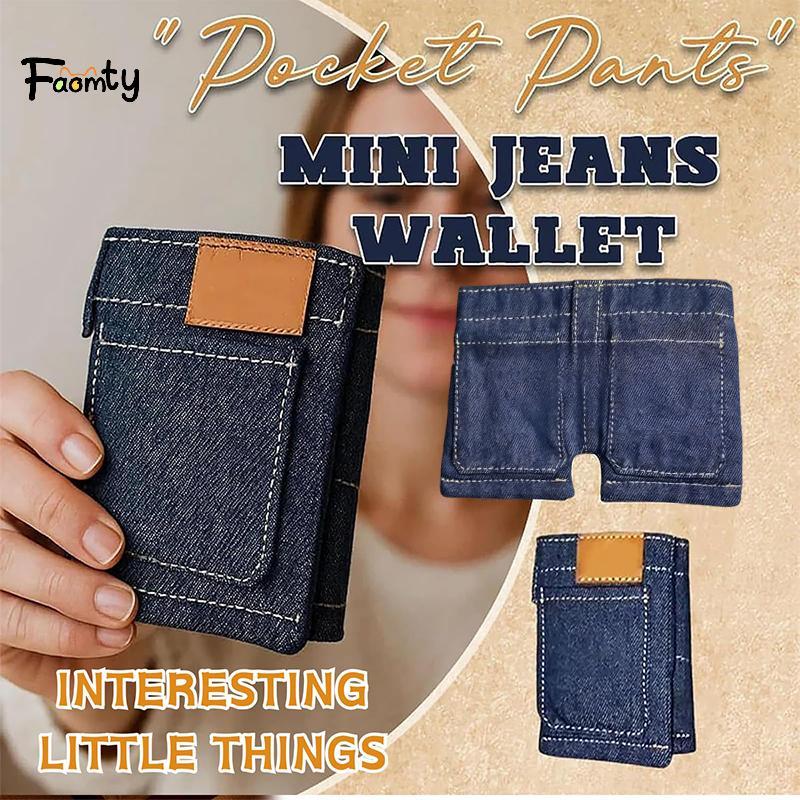 [Famty] Poet Pants Jeans Wallet, Jean Wallet, Cute Folding Denim Coin Purse Small Card Holder, Porta