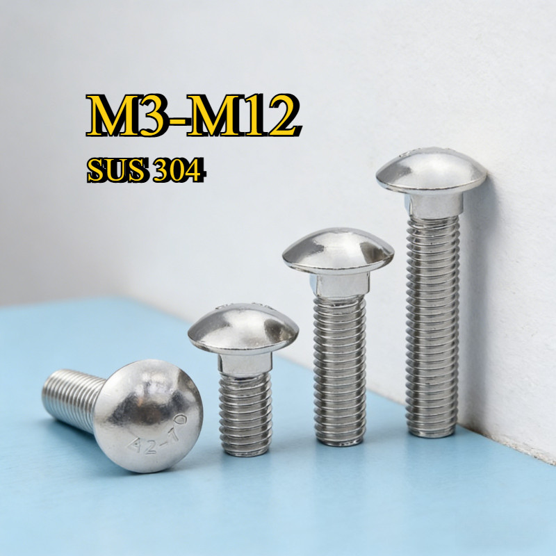 สกรู น็อต หัวกลม คอเหลี่ยม  สแตนเลส 304  M3M4M5M6M8-M12 【WDY-G1】