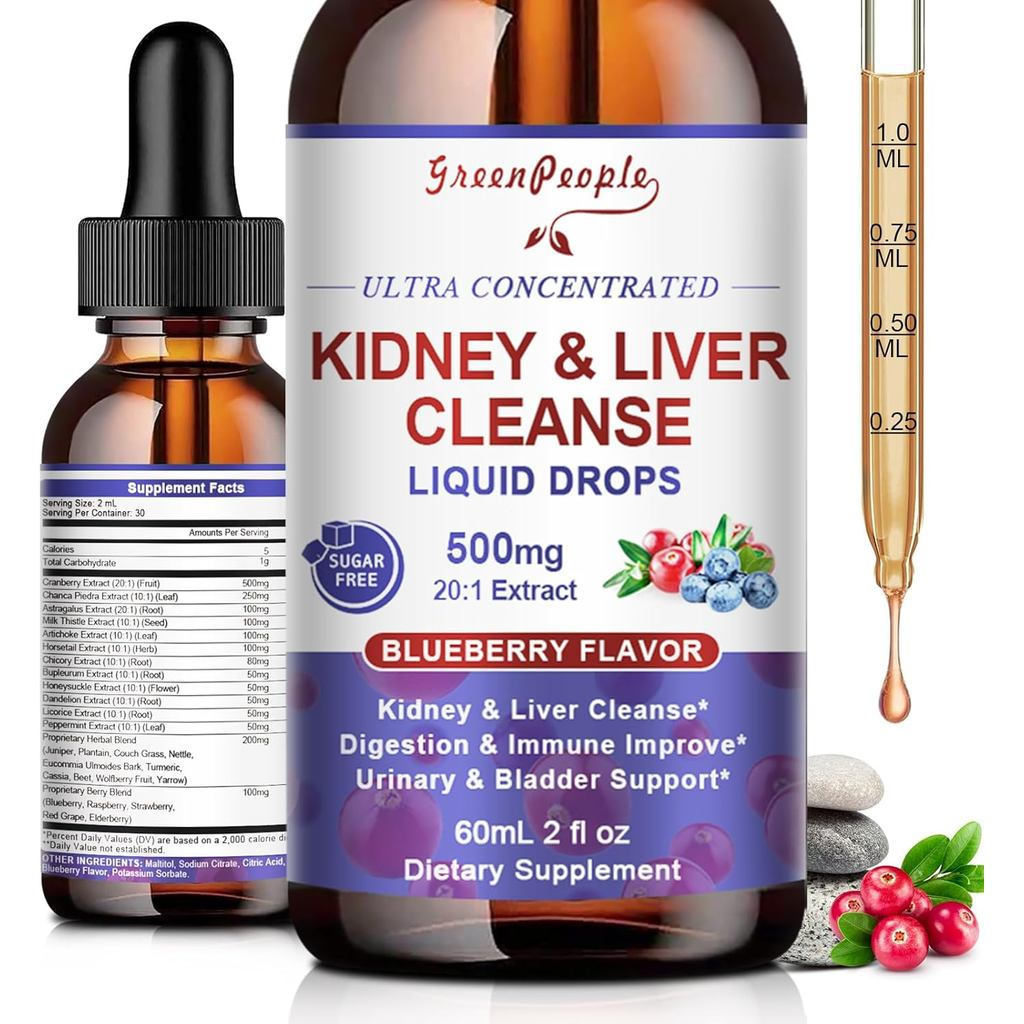 GREENPEOPLEKidneyCleanse&Repair-27-In-1Kidney&LiverDropswith201Cranberry&ChancaPiedra,Extract-Freefo