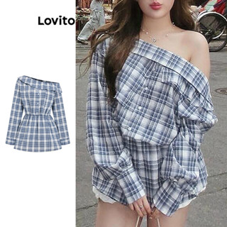 Lovito ชุดเดรสผู้หญิง ลายตารางหมากรุก ทรงสมมาตร สไตล์น่ารัก …