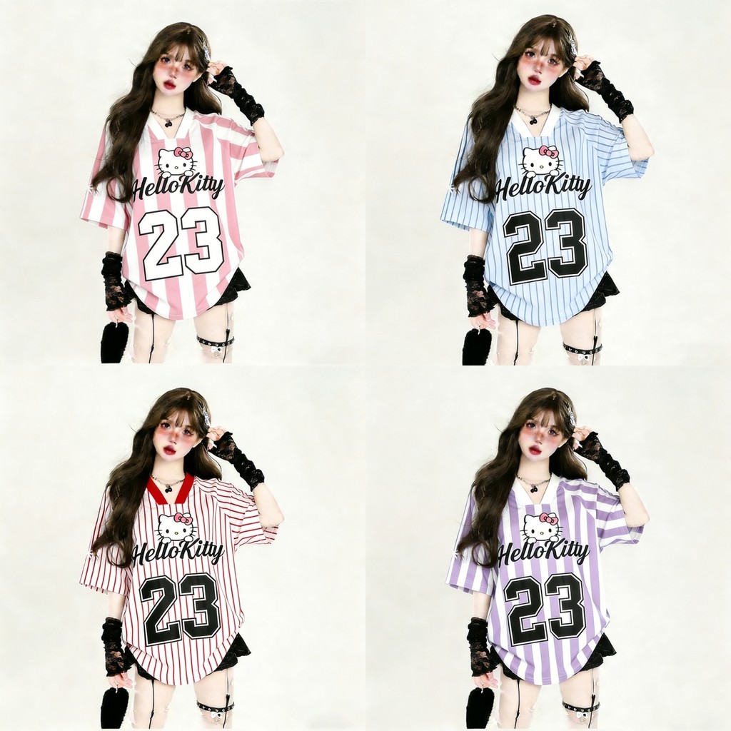 หลวมลายเสื้อยืดผู้หญิงขนาดใหญ่ NO.23 Jersey T เสื้อ Dry Fit V คอแมวรูปแบบเสื้อผู้หญิงแขนสั้น Tees