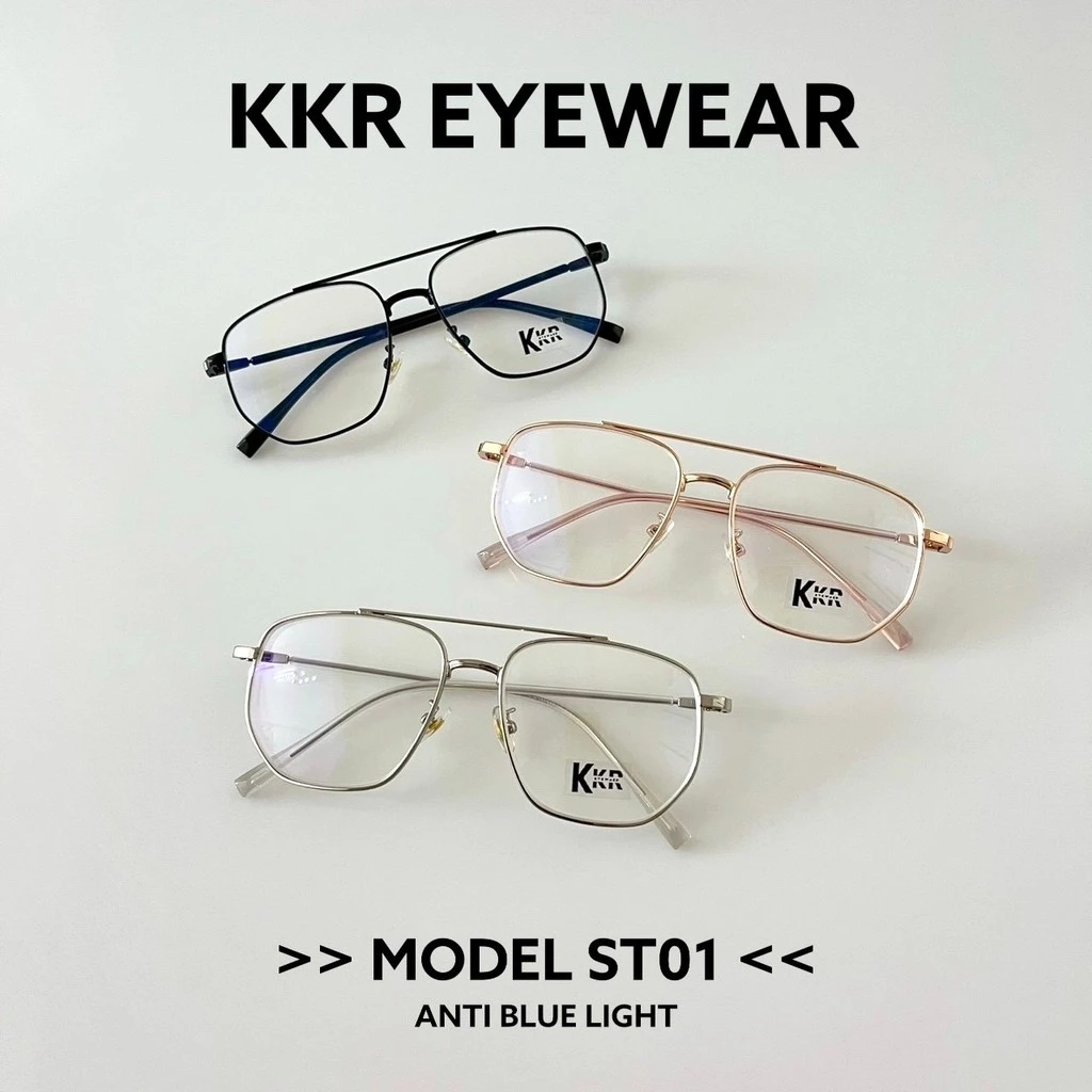 KKR EYEWEAR | แว่นตาสั้น/ยาว งานพรีเมี่ยม ทรงหยดน้ำกรอบคาด เลนส์กรองแสงสีฟ้าบลูบล็อค ชายหญิงใส่ได้ เปลี่ยนเลนส์ได้ ST01