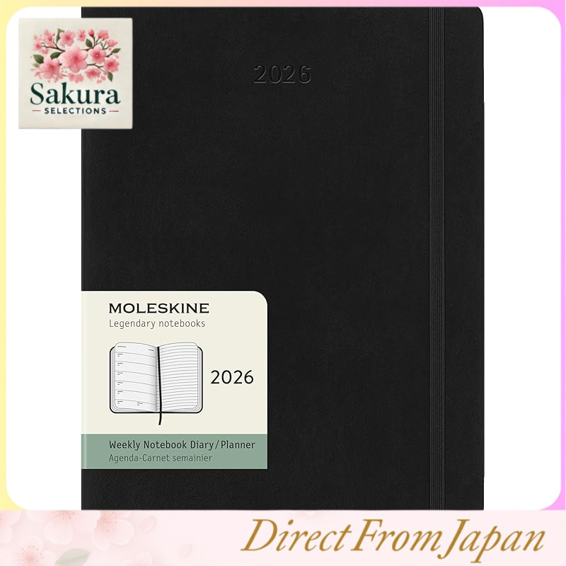 Moleskine Planner 2026 January Start 12-Month Weekly Diary XL Size (19cm W x 25cm H) Soft Cover Blac