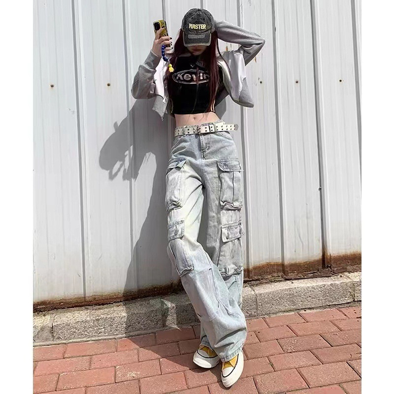 EMILIA SHOP กางเกงยีนส์ผู้หญิง กางเกงยีนส์ขาสั้น เท่ วินเทจ สบายๆ ชิค WNK2430ALX 17Z240424