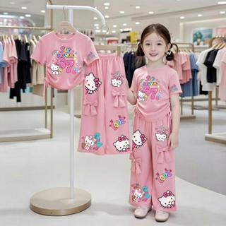 ชุดเซ็ทเด็ก ลายสุดฮิต  เสื้อผูกโบว์ข้าง+กางเกงแต่งโบว์