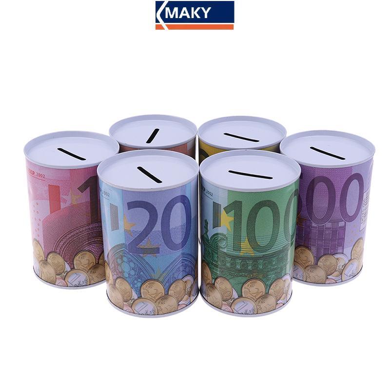 MAKY Euro Dollar Money Box ปลอดภัยกระบอก Piggy Bank Bank สําหรับเหรียญกล่องฝากเงิน TH