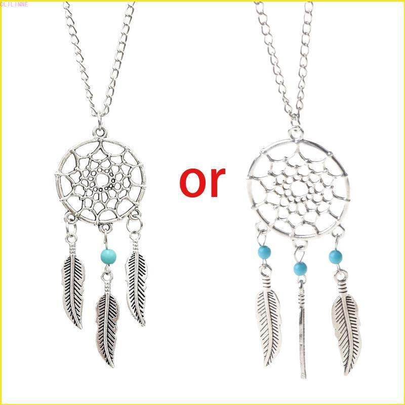 CLILI Sweet Dream Catcher จี้สร้อยคอเครื่องประดับ Charms Dangling Leave Filigree Tribal สร้อยคอยินดีต้อนรับสําหรับผู้หญิง Gir