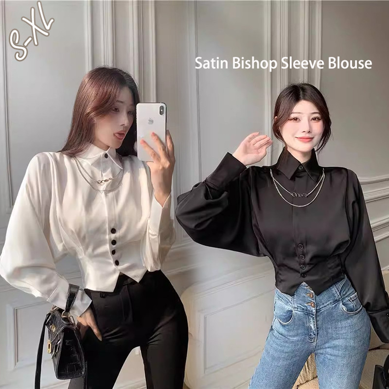 เสื้อแขนพอง แขนค้างคาว แขนยาว คอวี สไตล์เวสเทิร์น ทรงเข้ารูป เอวสูง เก๋ๆ #99149
