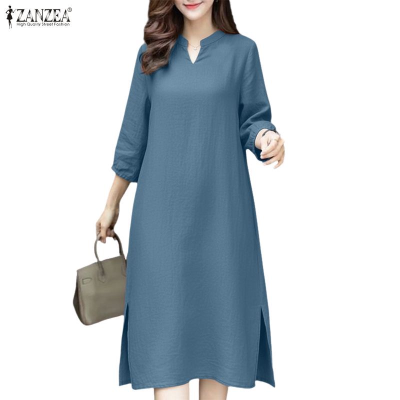ZANZEA ชุด A-Line แบบเกาหลี แขนสาม_quarter ซิลม์ฮีม สำหรับใส่ลำลอง — صورة 6