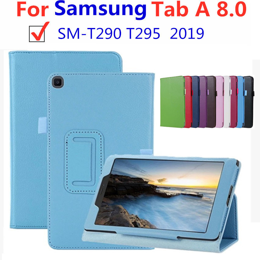 สําหรับ Samsung Galaxy Tab A 8.0 "นิ้ว 2019 SM-T290 T295 T297 แท็บเล็ตหนัง PU ฝาครอบขาตั้ง Litchi ฝาครอบกันกระแทก