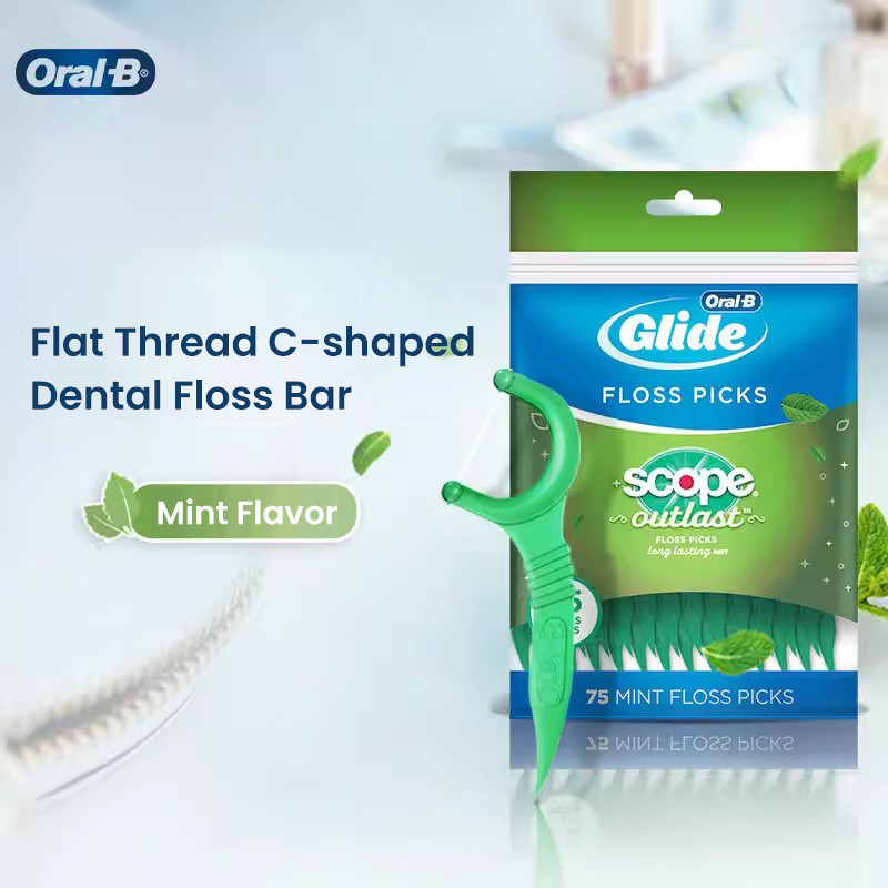 Oral B Mint C-shaped Floss Pick 75Pcs Floss Glide Flat Floss Stick Mint Thread Ultra Fine Floss