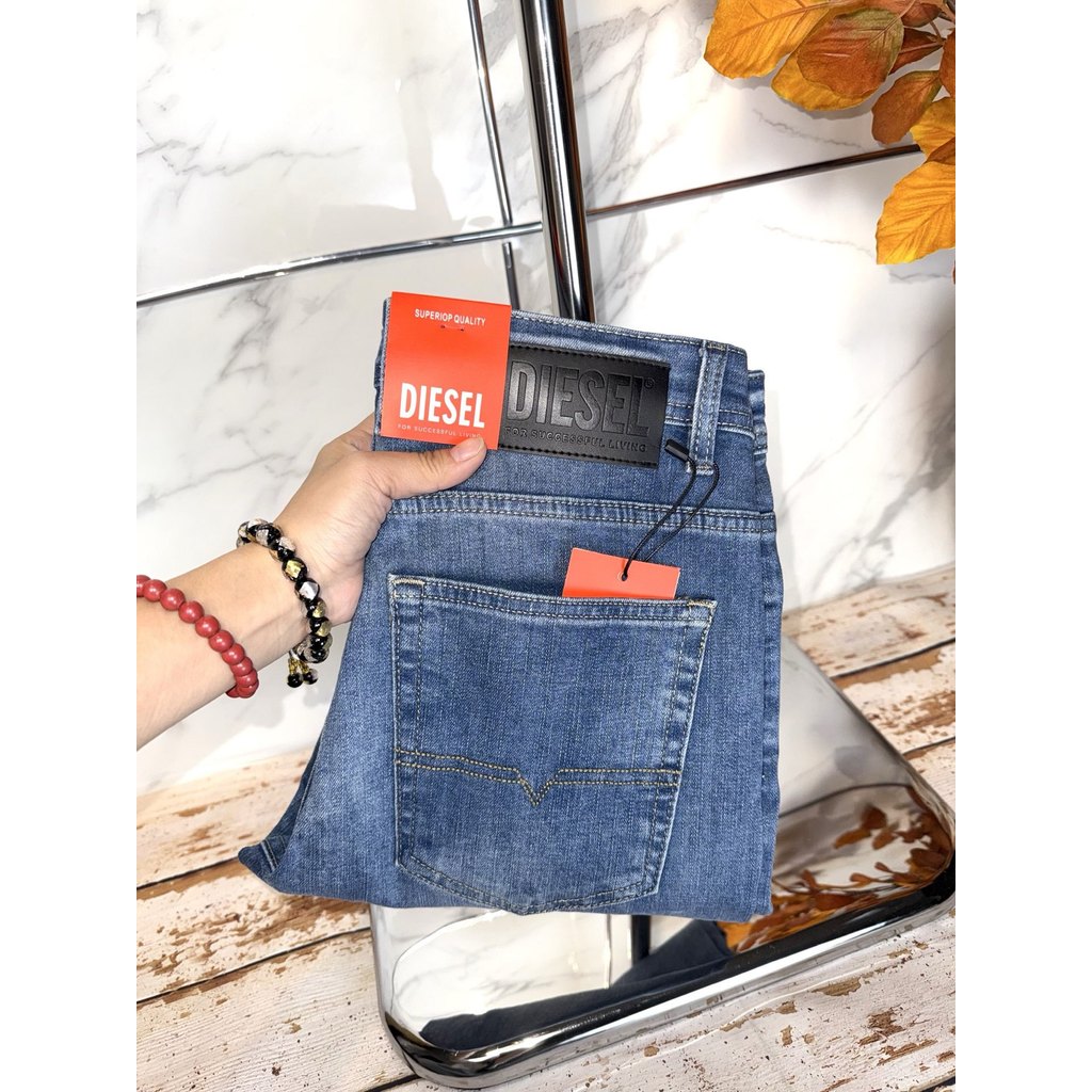 OGSP Diesel Men's blue printed stretch washed slim straight jeans