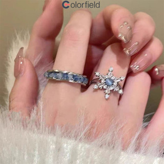 Colorfield แหวนลายเกล็ดหิมะประดับเพชรสังเคราะห์สีฟ้าสุดหรู ส…