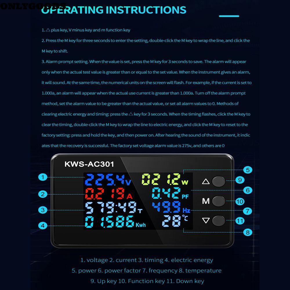 ONLYGOODS โวลต์มิเตอร์แบบดิจิตอลแอมป์มิเตอร์ KWS-AC301 AC 50-300V 0-100A Power Energy Meter