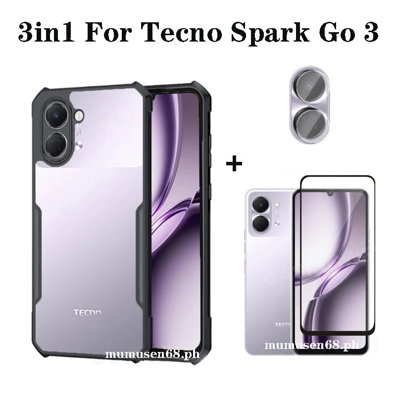3in1 Tecno Spark Go 3 เคสโทรศัพท์กันกระแทกสําหรับ Tecno Spark Go2 Go1 1s GO 2025 Full Coverageกระจกน