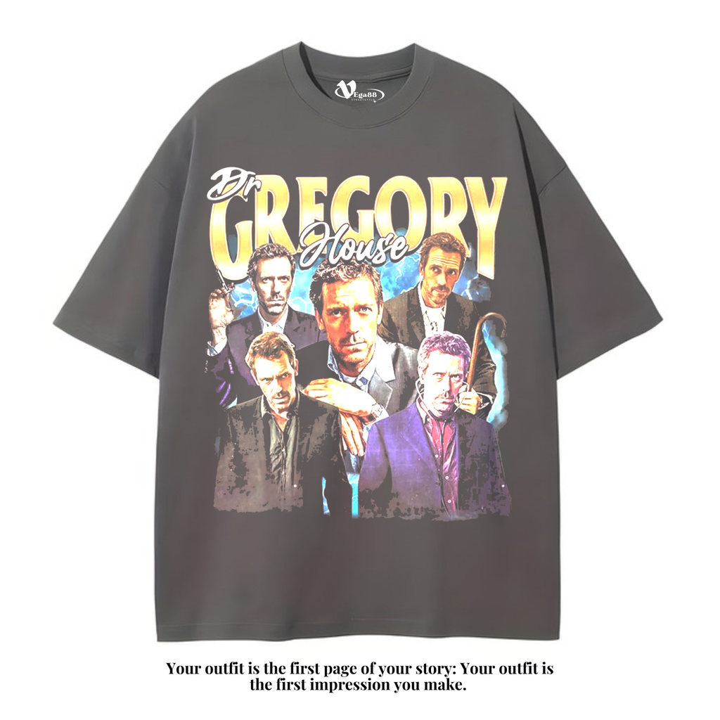 VEGA88 *dr Gregory house* เสื้อยืดโอเวอร์ไซส์ | เสื้อยืดโอเวอร์ไซส์ | โอเวอร์ไซส์ สีเทาเข้ม | เสื้อย