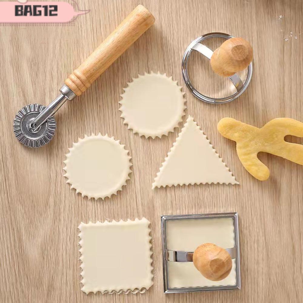 BAG Ravioli Maker แม่พิมพ์,ด้ามไม้เครื่องมืออบแม่พิมพ์กดขนม,คุณภาพ Dumpling Lace คู่มือลายนูนอุปกรณ์