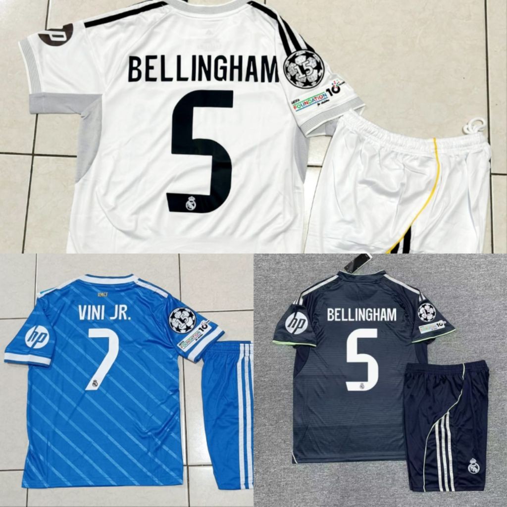 MADRID HOME AWAY 3RD KIDS FOOTBALL JERSEY 2025/2026 FULLPATCH UCL