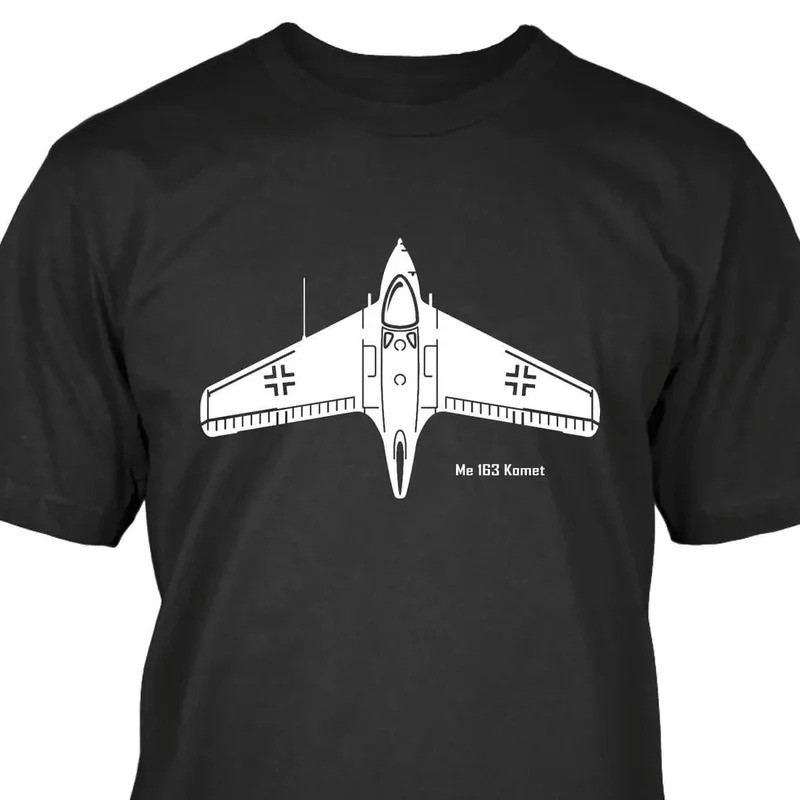 เสื้อยืดลายเครื่องบินรบ Messerschmitt Me-163 Komet Interceptor ผ้าฝ้าย 100% คอกลม แขนสั้น เสื้อยืดลำ