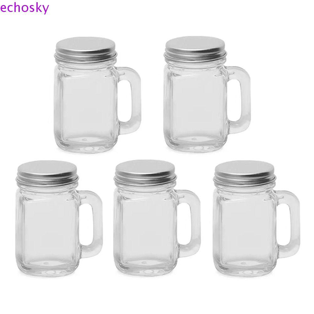 ECHOSKY 5 ชิ้น Mini Mason Jar, 35 มล. ขวดแก้วปิดผนึกแบบพกพา,ถังเก็บพร้อมฝาปิดพร้อมที่จับ Leakproof กาแฟขวดเข้มข้นน้ําผลไม้