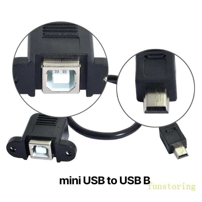 FUN USB B เครื่องพิมพ์หญิง Mini USB ชายสายต่อพร้อมแผง Mount สกรูรูขั้วต่อ Mini USB ถึง USB B สาย