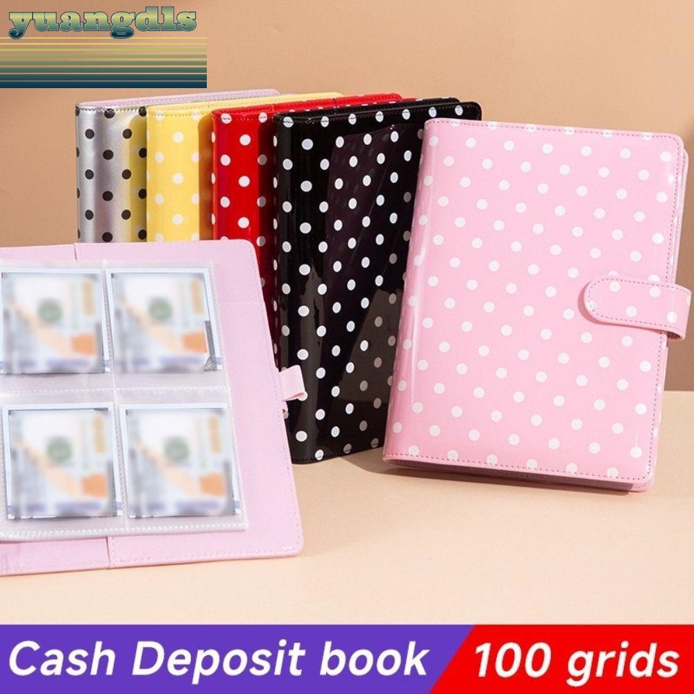 YUANG Photo Binder Book, A5 PU หนังการ์ดสะสมอัลบั้ม,แบบพกพา Polka Dot 6 แหวน 4 กระเป๋าการ์ดหน้า Loos