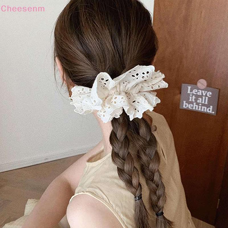 Cheenm 1PC Scrunchie ผ้าฝ้ายขนาดใหญ่ ลายพิมพ์ภาษาฝรั่งเศส ยืดหยุ่น สองชั้น