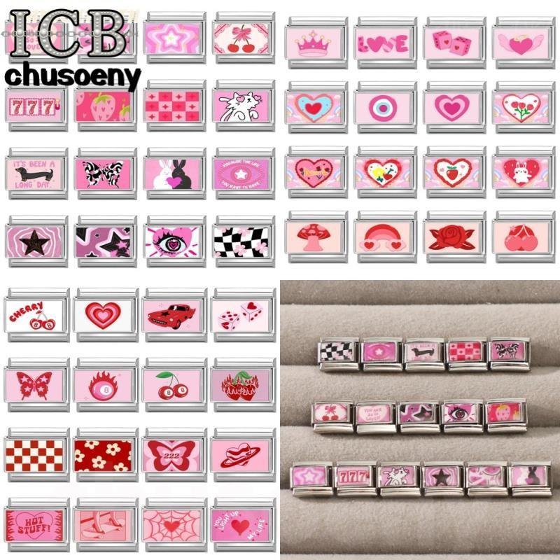 สร้อยข้อมือ charm สไตล์ Y2K สีชมพู ทำจากสแตนเลส ขนาดเส้นผ่านศูนย์กลาง 9 มม.