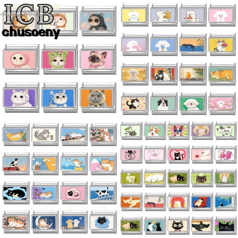 แมวน่ารักหัวภาพสไตล์อิตาเลี่ยน Charm สร้อยข้อมือ Fit 9 มม.สร้อยข้อมือสแตนเลส DIY เครื่องประดับทําอุปกรณ์เสริมบุคลิกภาพโมดูลสร้อยข้อมือเครื่องประดับตกแต่ง