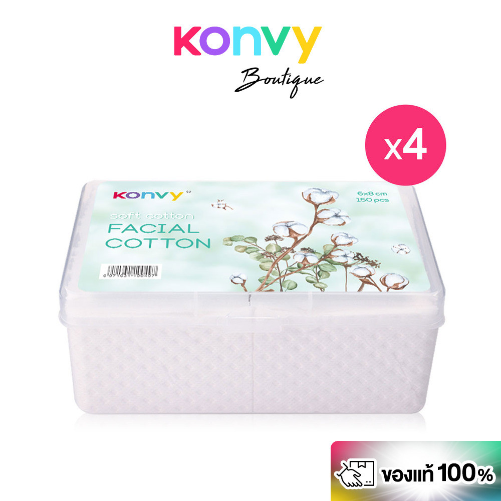 Konvy Facial Cotton [150pcs x 4 Packs] คอนวี่ สำลีแผ่นบาง เพื่อผิวหน้าโดยเฉพาะ.