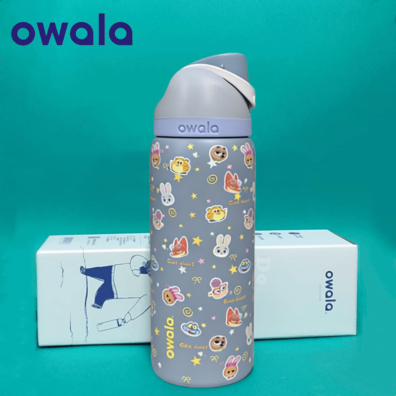 Owala FreeSip Insulated Tumbler พร้อมหลอด - 24oz 32oz, One-Hand Push-Button Leakproof, BPA-Free สําหรับ Trave